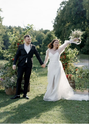 Two Piece Ivory Pleated Tulle Keyhole Back Wedding Dress